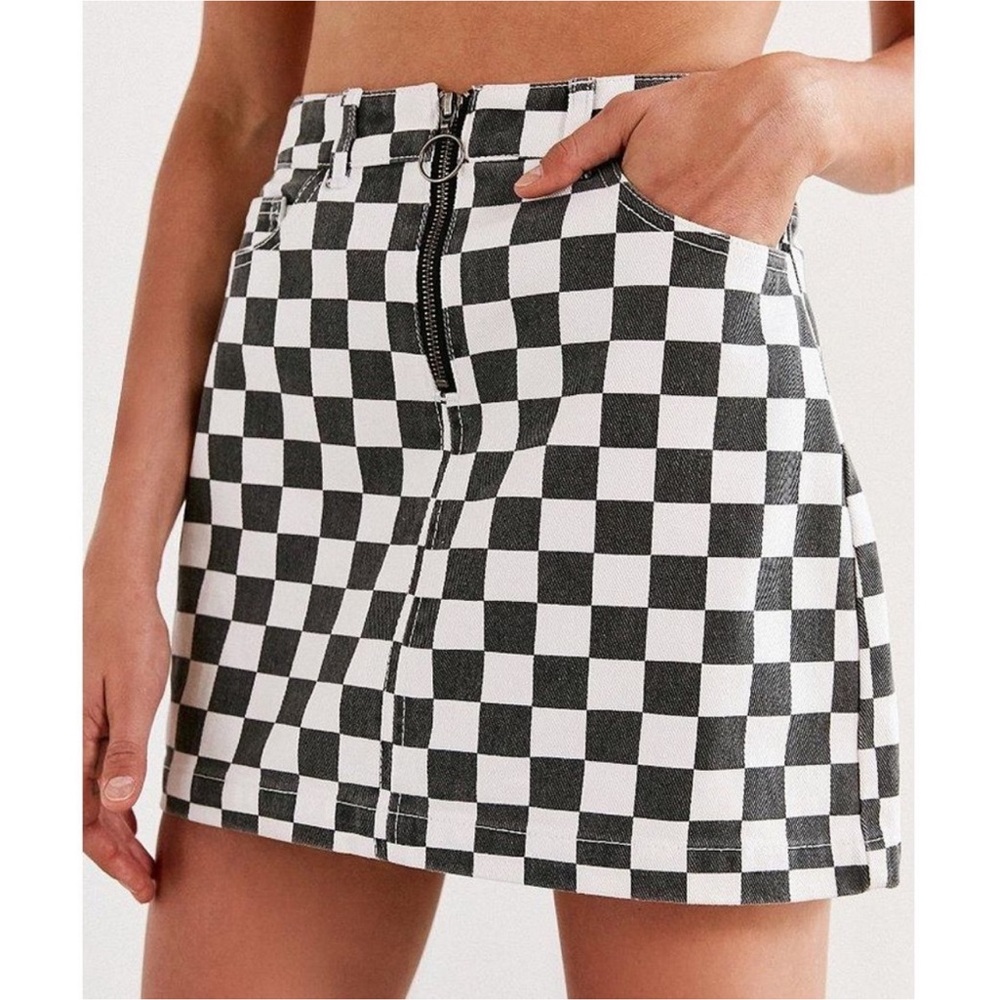 INDIGO RISING black and white checkered denim mini skirt
